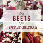 images of raw beets and cooked beets topped with goat cheese