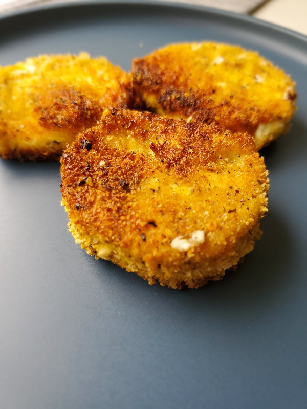 crispy fried goat cheese fresh from the skillet