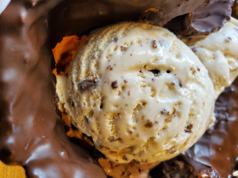 ice cream in a chocolate waffle bowl