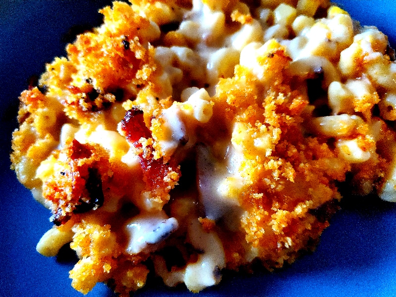 Smoked Mac N' Cheese with bacon and corn