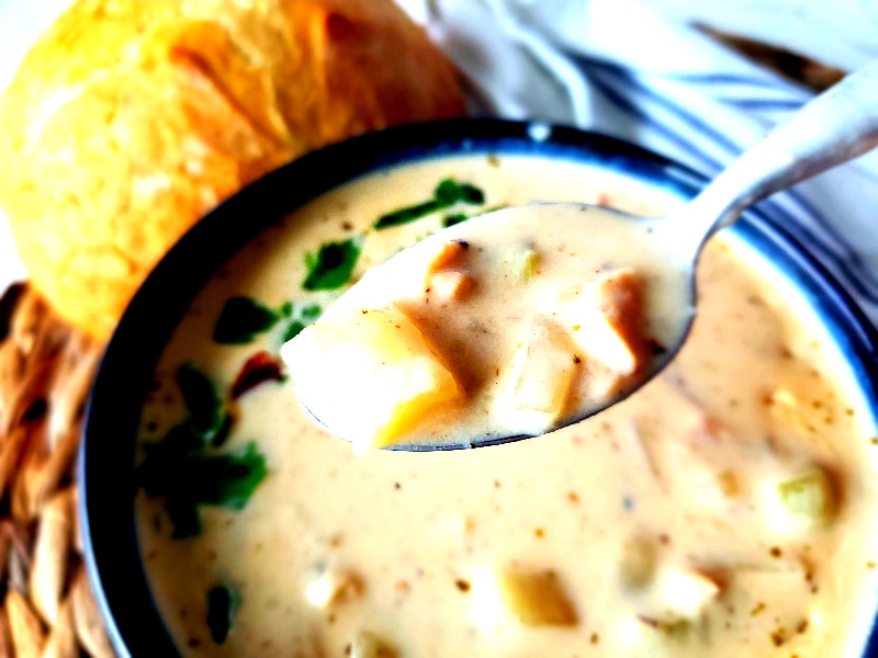 creamy clam chowder spiced with cajun seasoning