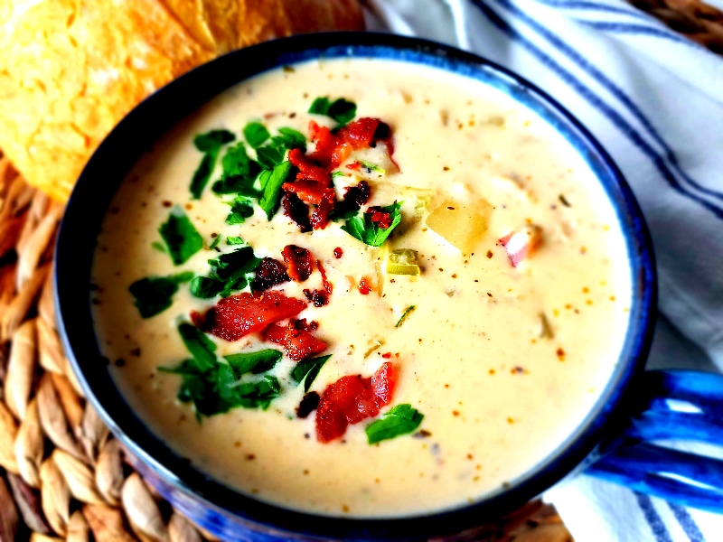 creamy clam chowder spiced with cajun seasoning