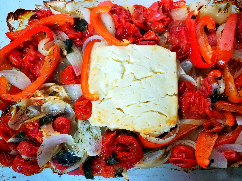 roasted feta block and veggies